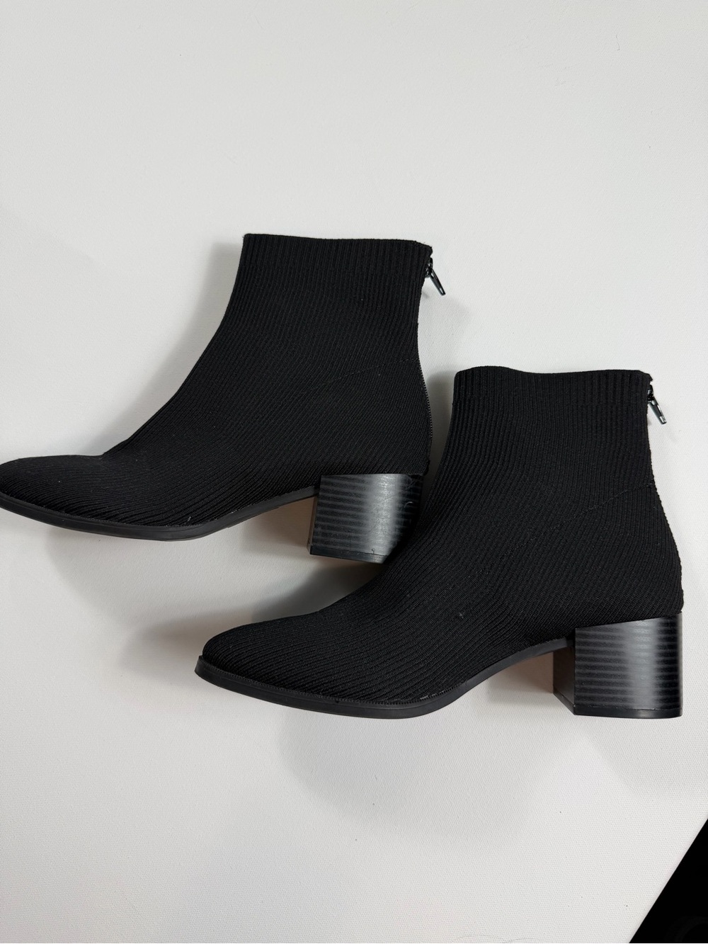 LifeStride Black Sock Boots 9.5 Stretch Knit Block Heel Ankle Booties